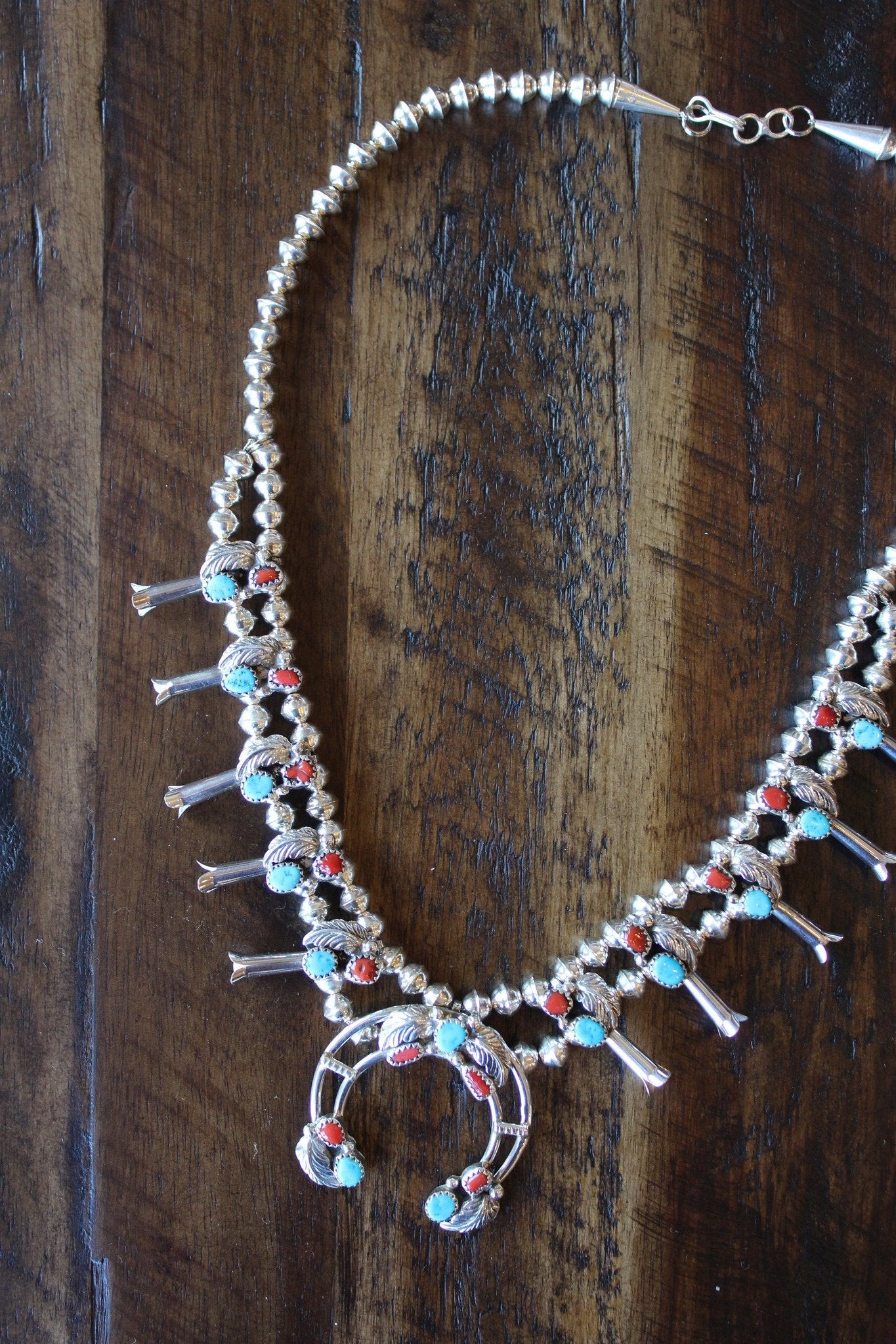 Coral & Turquoise Squash Blossom Necklace
