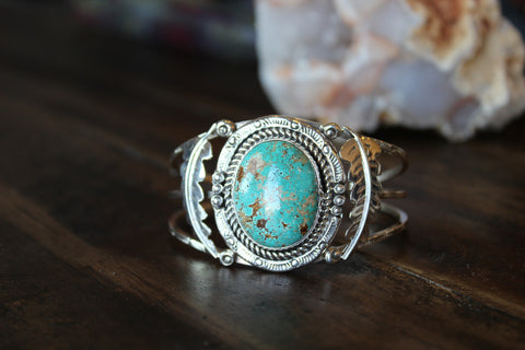 Large Turquoise & Feather Stamped Cuff