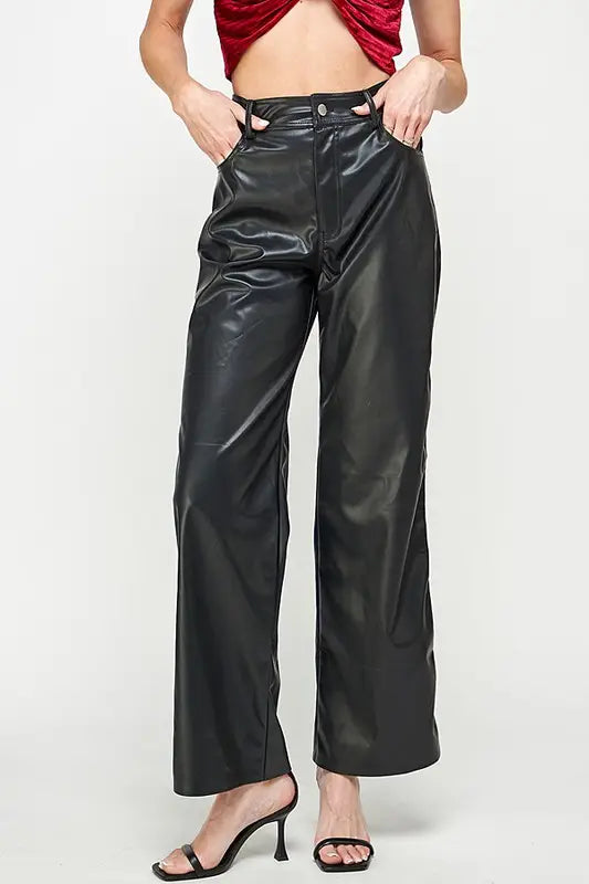 Witchery Leather Straight Leg Pant In Black | MYER